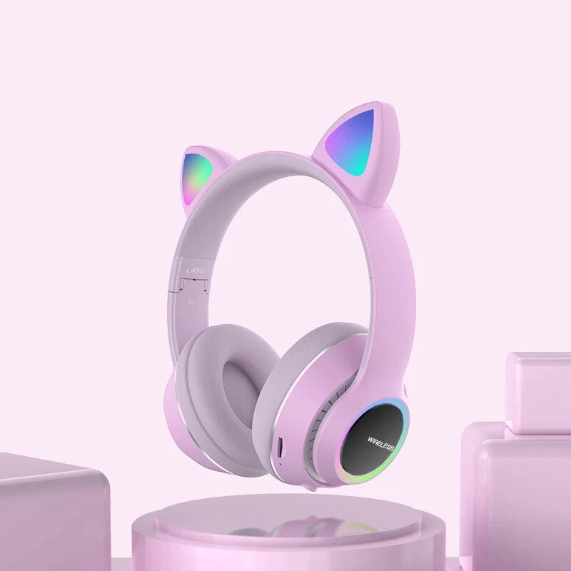 Cute Cat Ear bluetooth Headset Foldable HiFi Music Headphone Supports TF Card FM with Mic Image 4