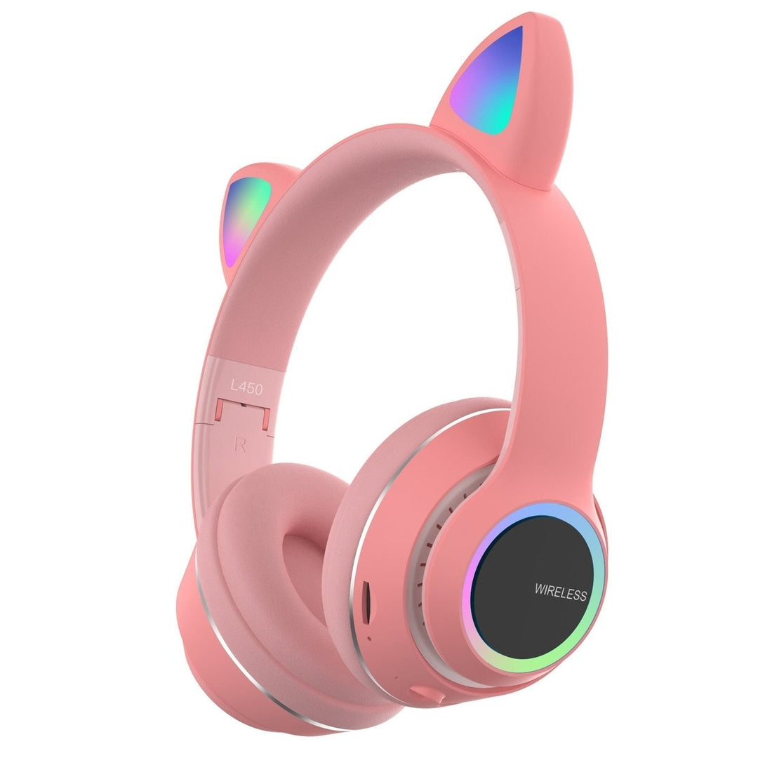 Cute Cat Ear bluetooth Headset Foldable HiFi Music Headphone Supports TF Card FM with Mic Image 1