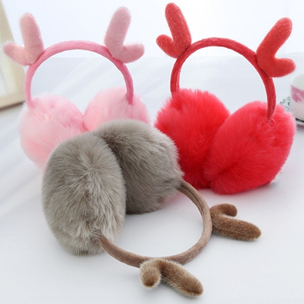 Cute Fashion Antlers Earmuffs Outdoor Winter WarmSoft Plush Earwarmer Adjustable Headband Ears m*** for Women Girls Image 1