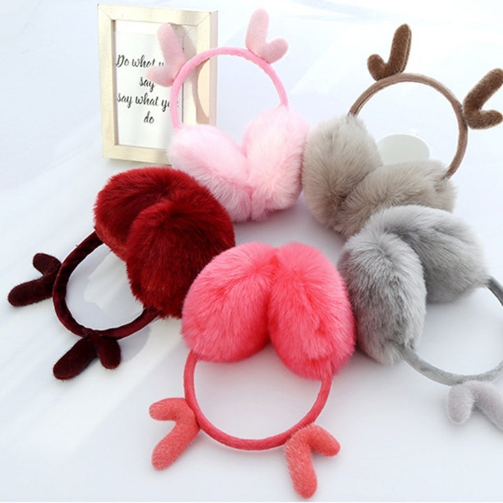 Cute Fashion Antlers Earmuffs Outdoor Winter WarmSoft Plush Earwarmer Adjustable Headband Ears m*** for Women Girls Image 4