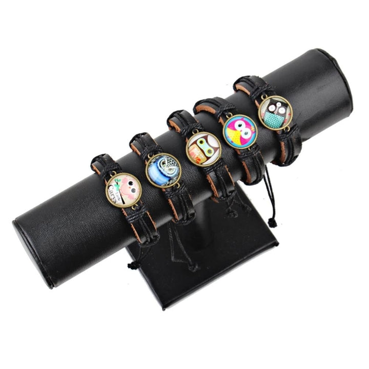 Cute Lovely Round Owl Woven Leather Wrist Bracelet for Women Vintage Jewelry Image 3