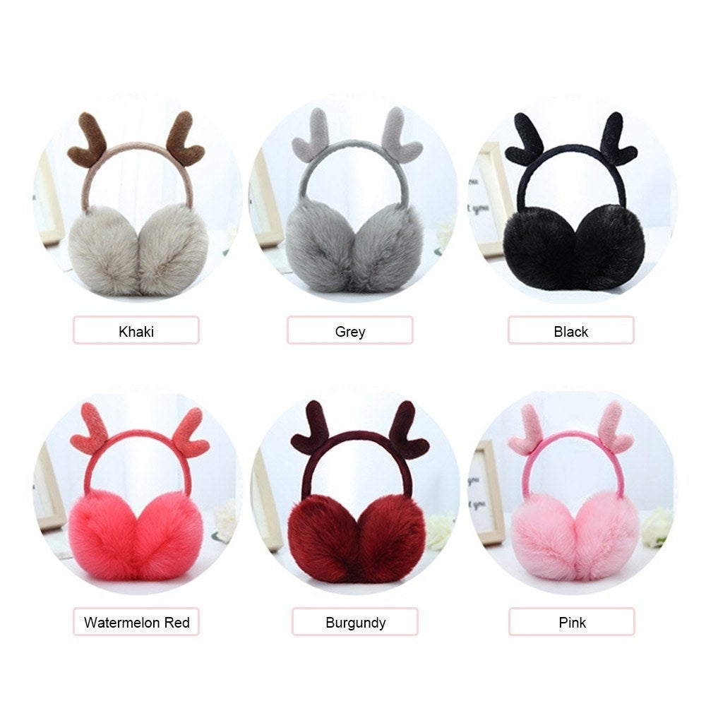 Cute Fashion Antlers Earmuffs Outdoor Winter WarmSoft Plush Earwarmer Adjustable Headband Ears m*** for Women Girls Image 6