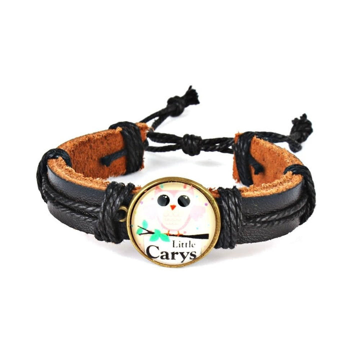 Cute Lovely Round Owl Woven Leather Wrist Bracelet for Women Vintage Jewelry Image 6