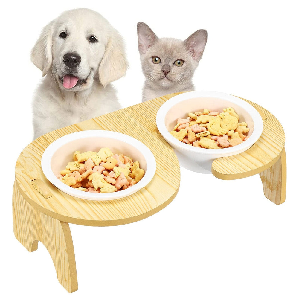 Double Elevated Pet Bowl Dog Cat Feeder Food 2 Kind of Materials Anti Slip Design Easy to Clean And Install Image 2
