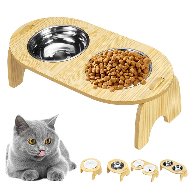 Double Elevated Pet Bowl Dog Cat Feeder Food 2 Kind of Materials Anti Slip Design Easy to Clean And Install Image 3