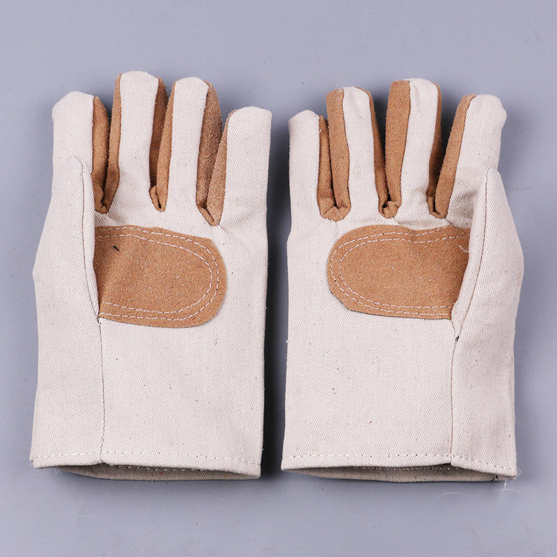 Double Layer Canvas Work Welding Gloves Wearproof Security Labor Protection Gloves Fitness Image 7