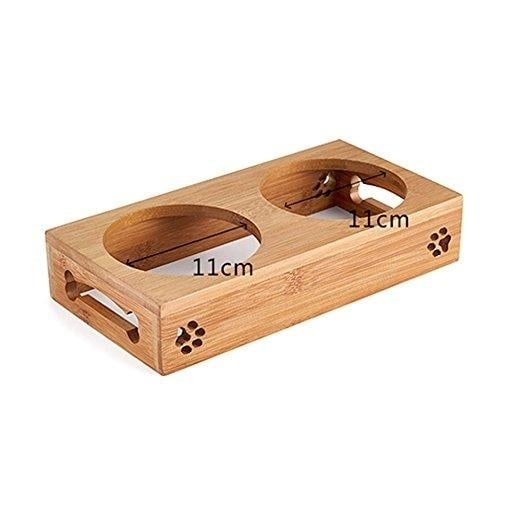 Double Pet Dog Bowl Stainless Steel Pet Bowl Bamboo Bottom Food Water Dual-use Pet Bowl Image 2