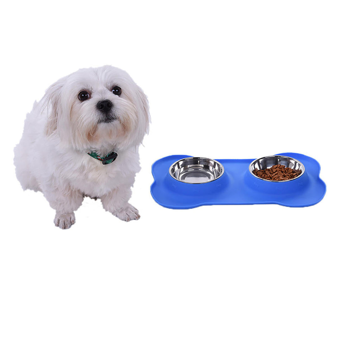 Dog Pet Bowl Stainless Steel No Spill Silicone Mat Pet Water Food Dish Image 1
