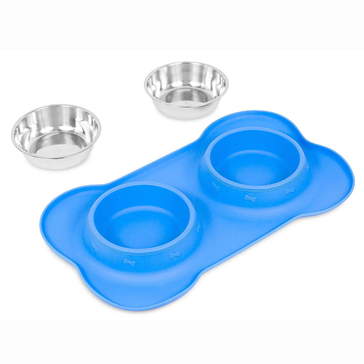 Dog Pet Bowl Stainless Steel No Spill Silicone Mat Pet Water Food Dish Image 2