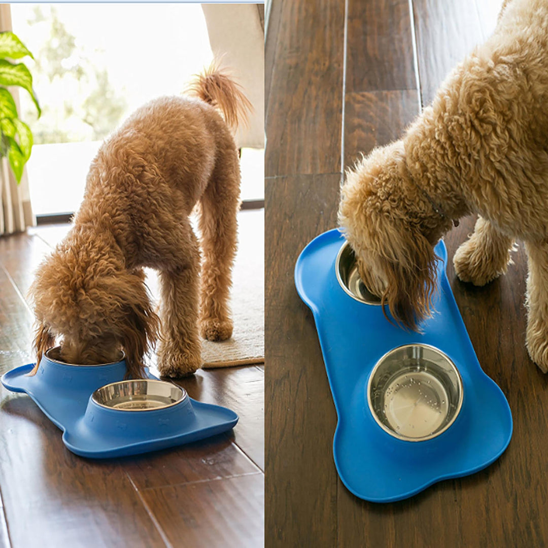 Dog Pet Bowl Stainless Steel No Spill Silicone Mat Pet Water Food Dish Image 3