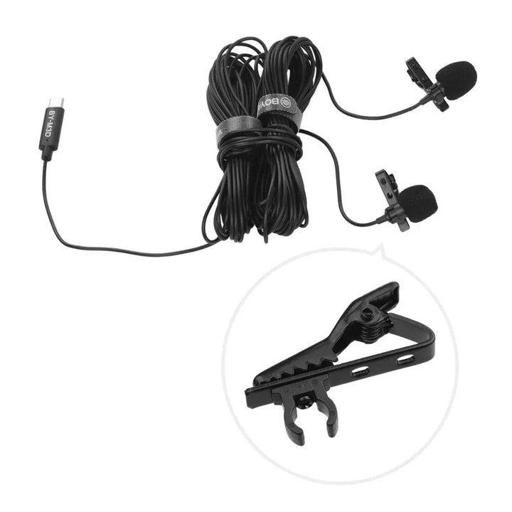 Dual Lavalier Microphone Omnidirectional Digital Clip-on Lapel Collar Mic for USB Type-C Android Smartphone iPad Pro PC Image 3