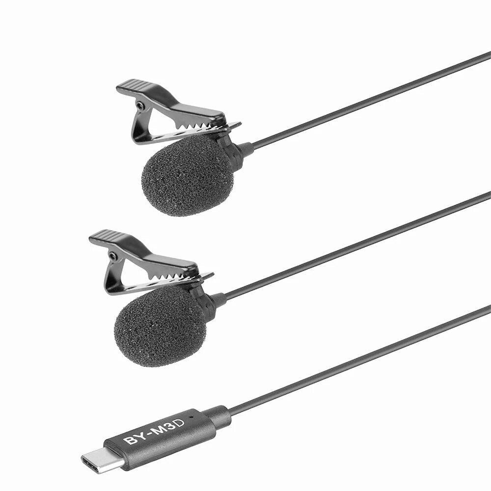 Dual Lavalier Microphone Omnidirectional Digital Clip-on Lapel Collar Mic for USB Type-C Android Smartphone iPad Pro PC Image 4