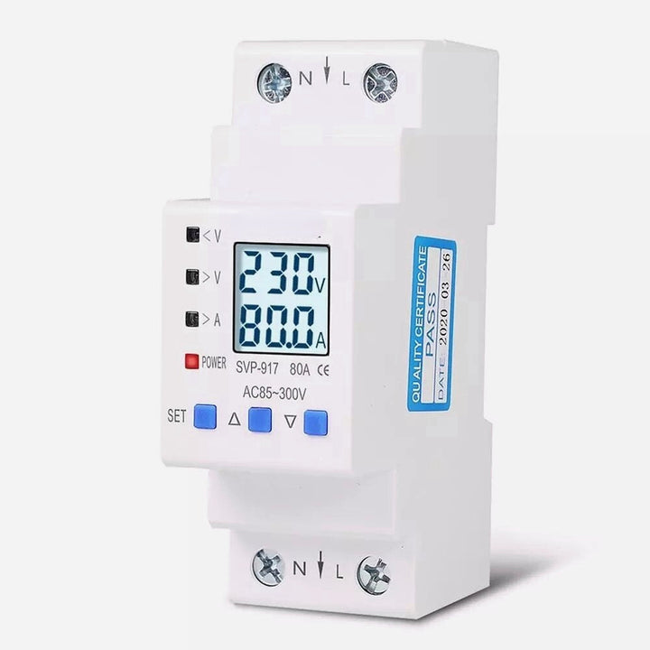 Din Rail Adjustable Over Under Voltage Protective Device Current Limit Protection Voltmeter Ammeter Kwh 63A 80A Image 1