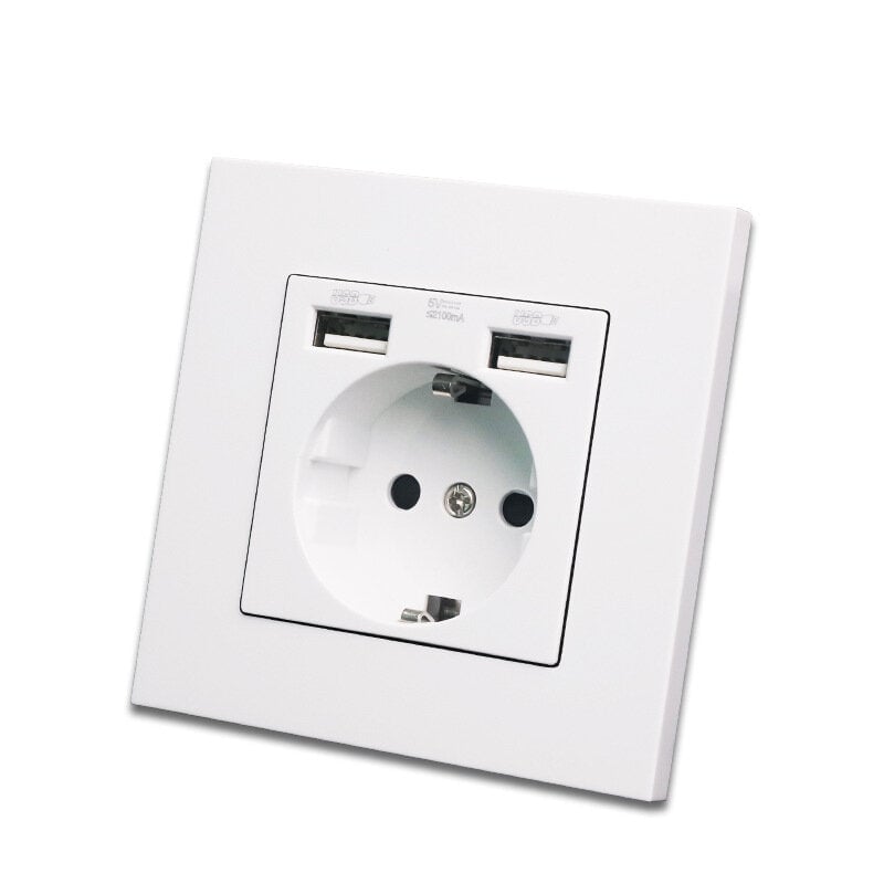 Dual USB Charger Port For Mobile Wall lamp switch White Panel 110V-250V Image 1
