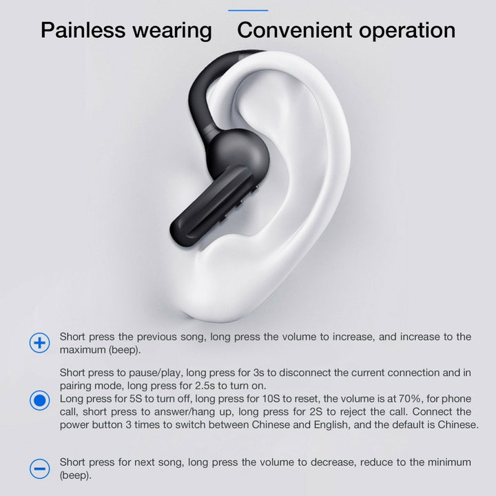 Earhook Wireless bluetooth 5.0 Headphones Bone Conduction Concept Painless Headset Waterproof Hands-free with Mic Single Image 2