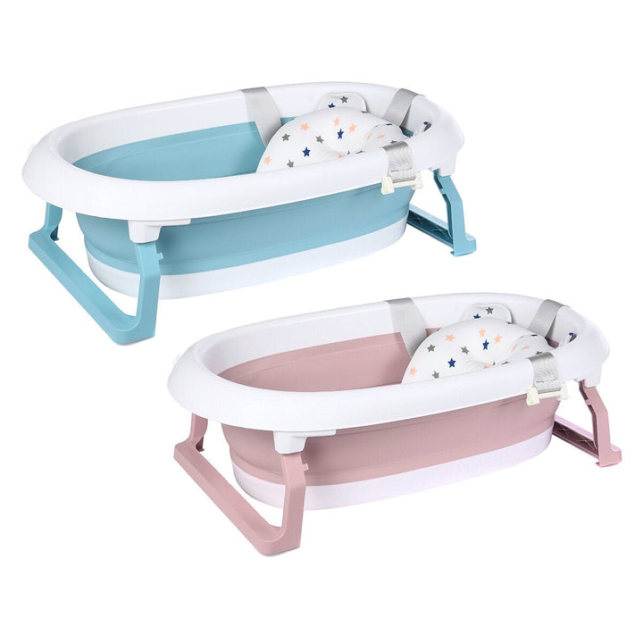 Folding Baby Bathtub Newborn Toddler Collapsible Bath Support w/ Cushion BlueGreen Pink DTTT Image 1