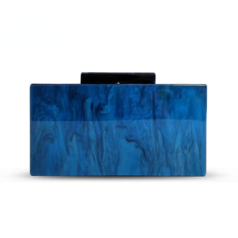 Fashion Women Pearly Handbag Solid Blue Acrylic Evening Bags Elegant Purse Casual Boxes Image 1