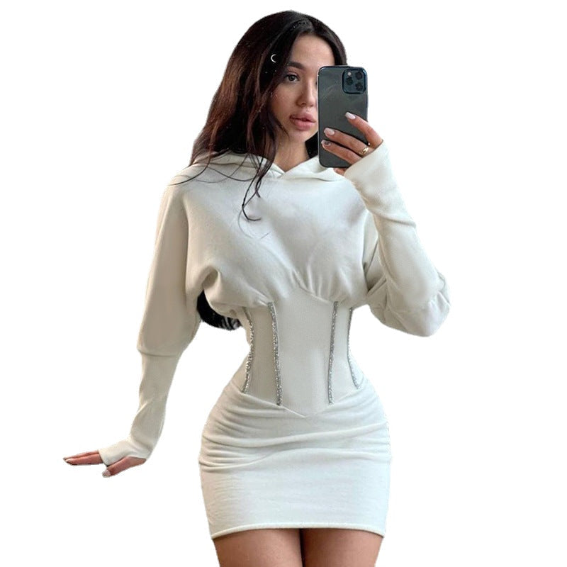 Fashion Solid Color Hot Girls Waist Hoodie Long sleeves Short skirt Image 1