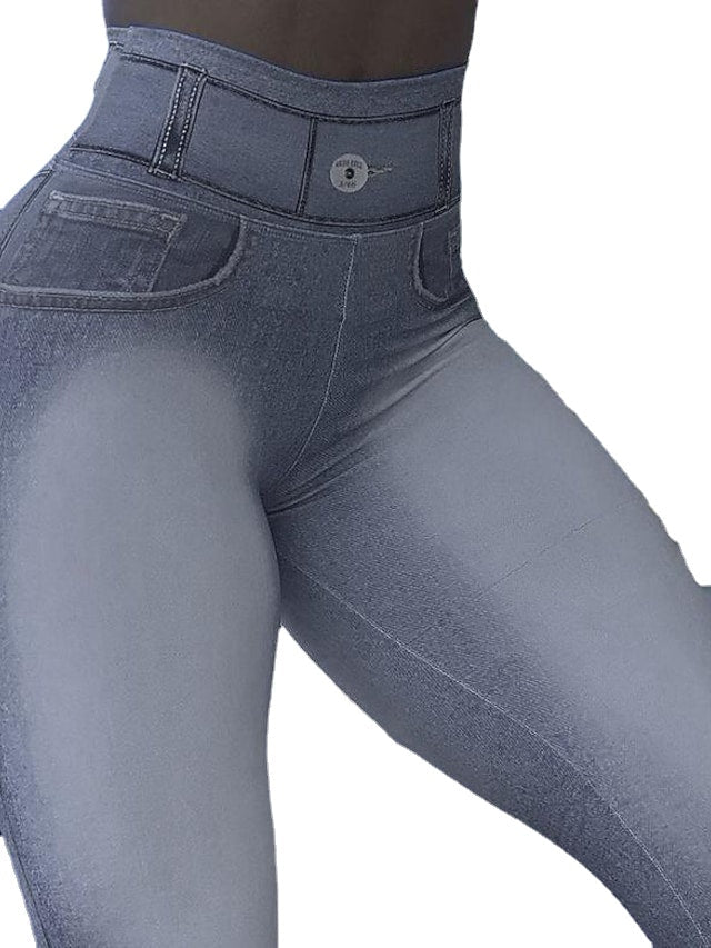 Faux Denim Elasticity Ankle-Length Skinny High waist Women Pants Image 2