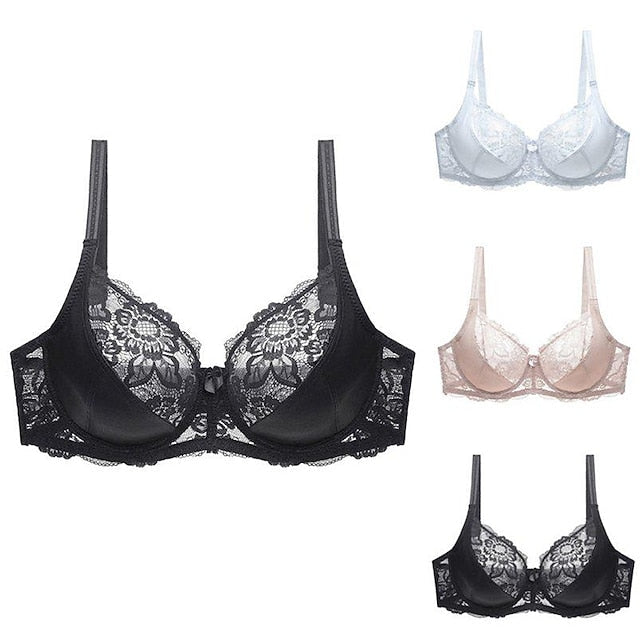 Female Luxury Lace Plus Size Gathered Bra Solid Color Push Up Fashion Sexy Thin Breathable Bra Image 1