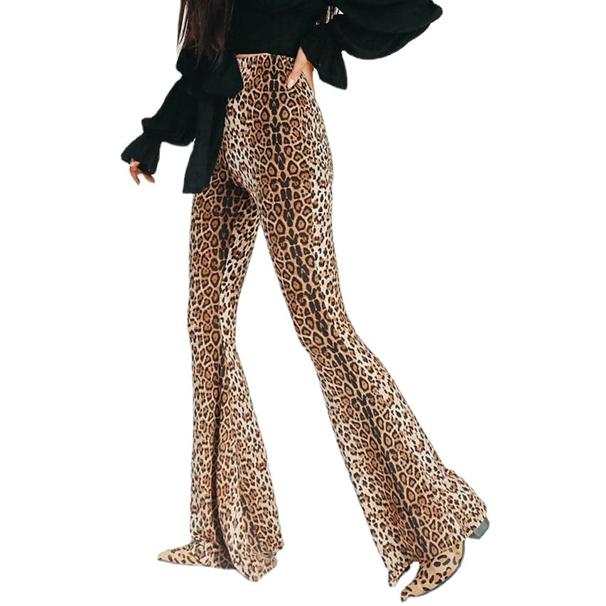 Fashion High Waist Casual Micro-elastic Leopard Womens Flare Pants Image 1