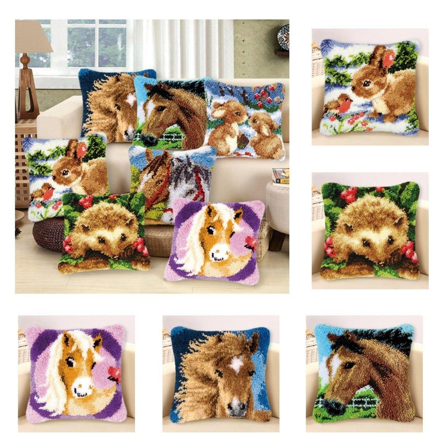 Funny Animal Pattern Latch Hook Kit Pillow Case Making Kit DIY Craft 43x43cm Image 1