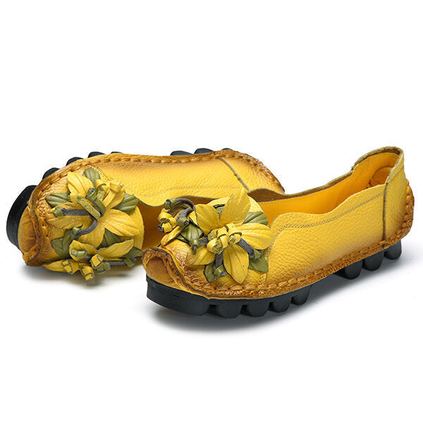 Genuine Leather Handmade Flower Loafers Soft Flat Casual Shoes Image 1