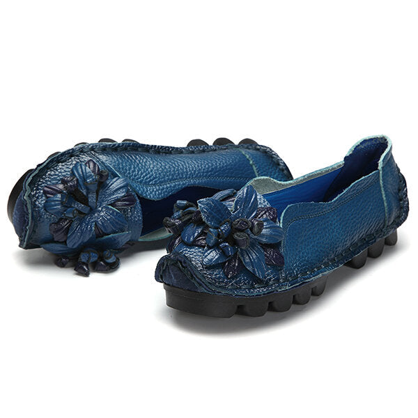 Genuine Leather Handmade Flower Loafers Soft Flat Casual Shoes Image 2