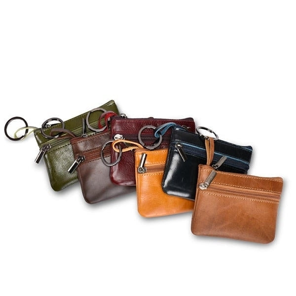 Genuine Leather Small Portable Coin Bag Card Holder Key Bags Image 1