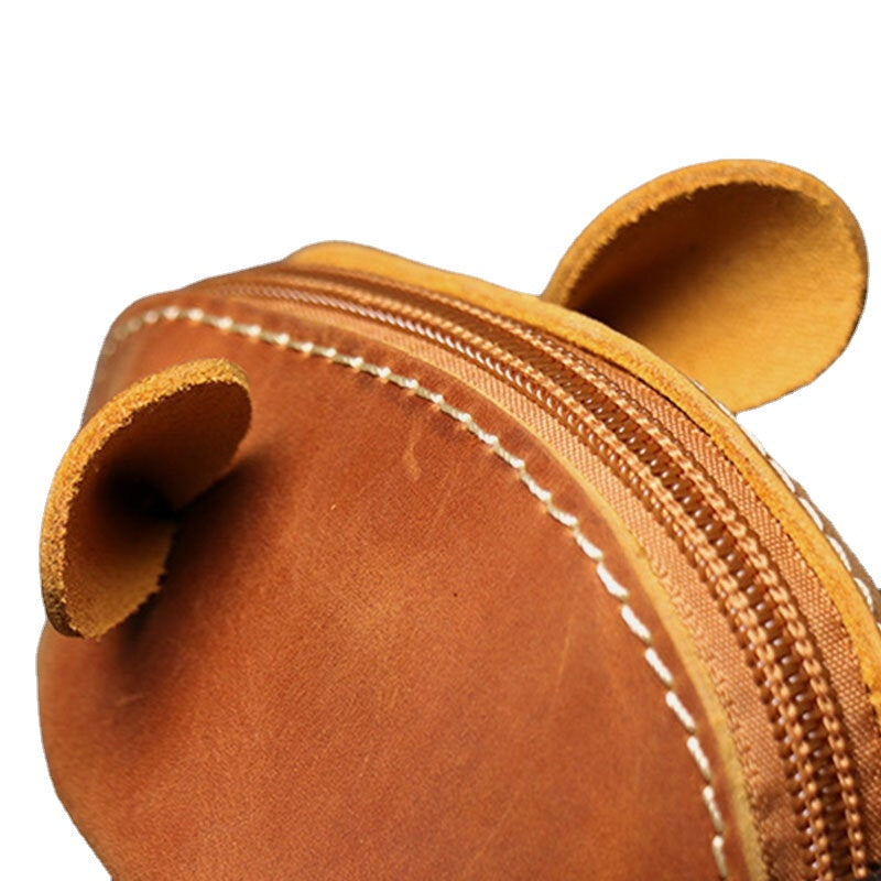 Genuine Leather Solid Cute Cartoon Mouse Look Multifunction Hand Carry Key Coin Storage Bag Image 4