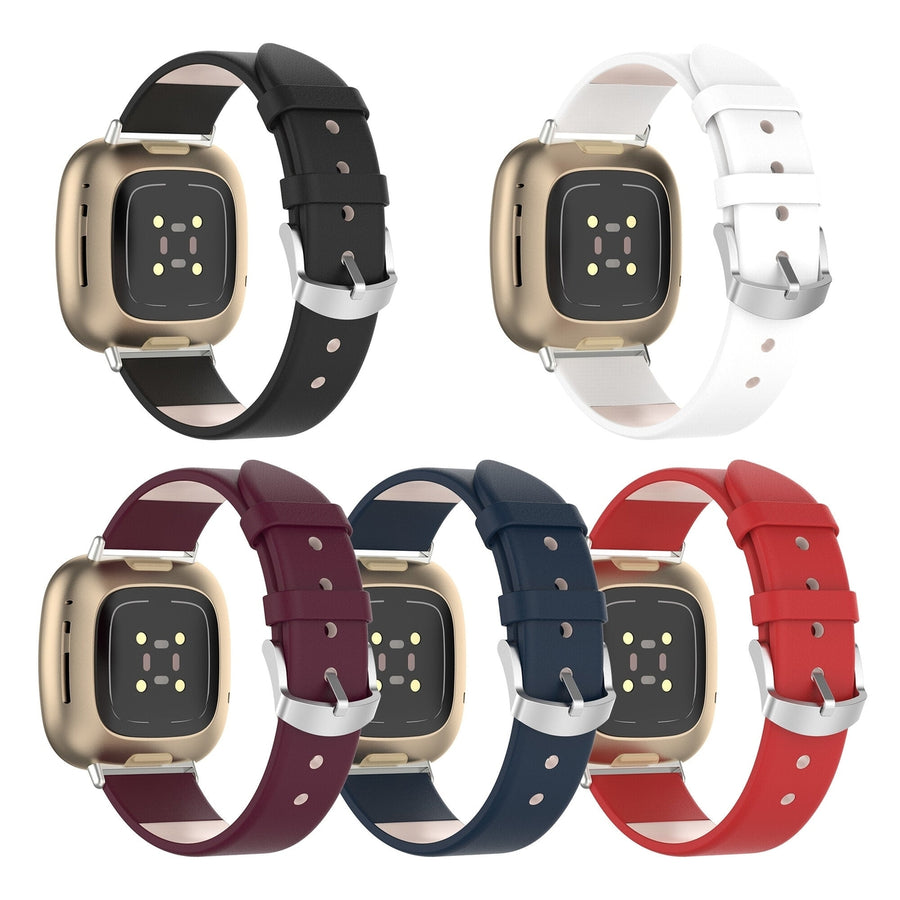 Genuine Leather Pure Color Watch Band Replacement Watch Strap for Fitbit Versa 3 Sense Watch Image 1