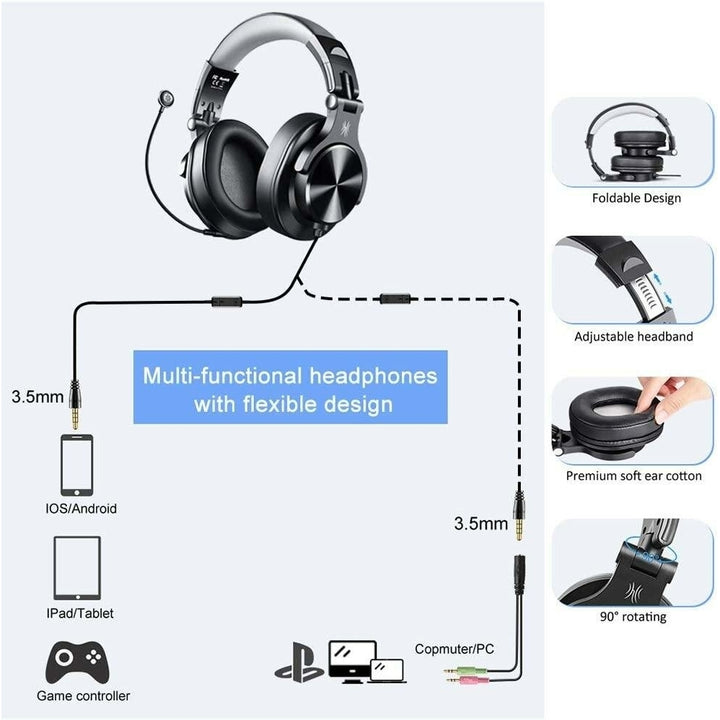 Gaming Headsets Over-Ear 3D Stereo Wired Study Headphones With Detachable Microphone for PS4 PC Image 6