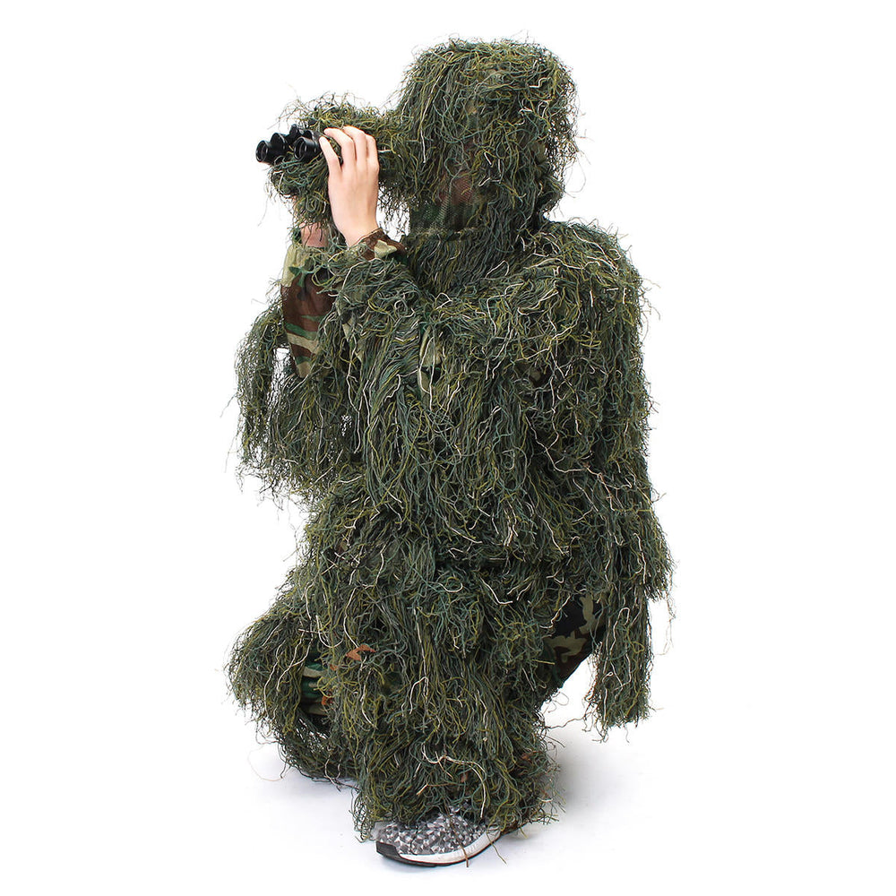Ghillie Suit Camo 3D Woodland Camouflage Forest Hunting Hide Camping Clothing 5Pcs Bag Image 2