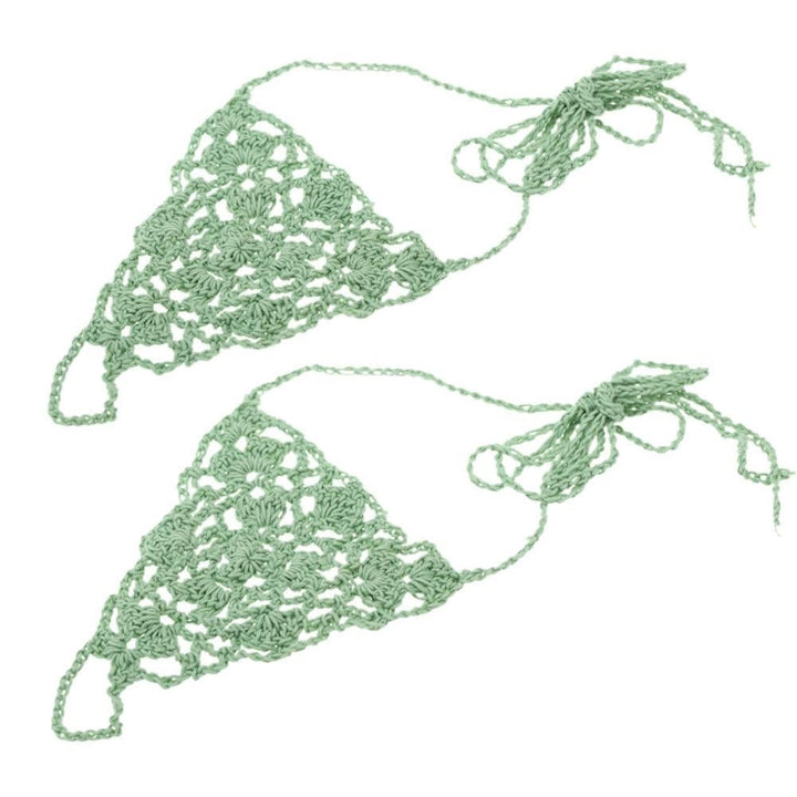 Green Cotton Thread Crochet Foot Chain Bracelet Anklet Geometric Beach Barefoot Sandal Toe Ring Image 1