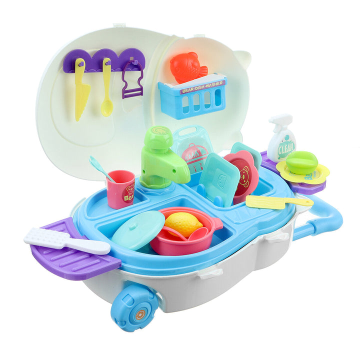 Kids Kitchen Dishwasher Playing Sink Dishes Toys Play Pretend Play Toy Set Image 4