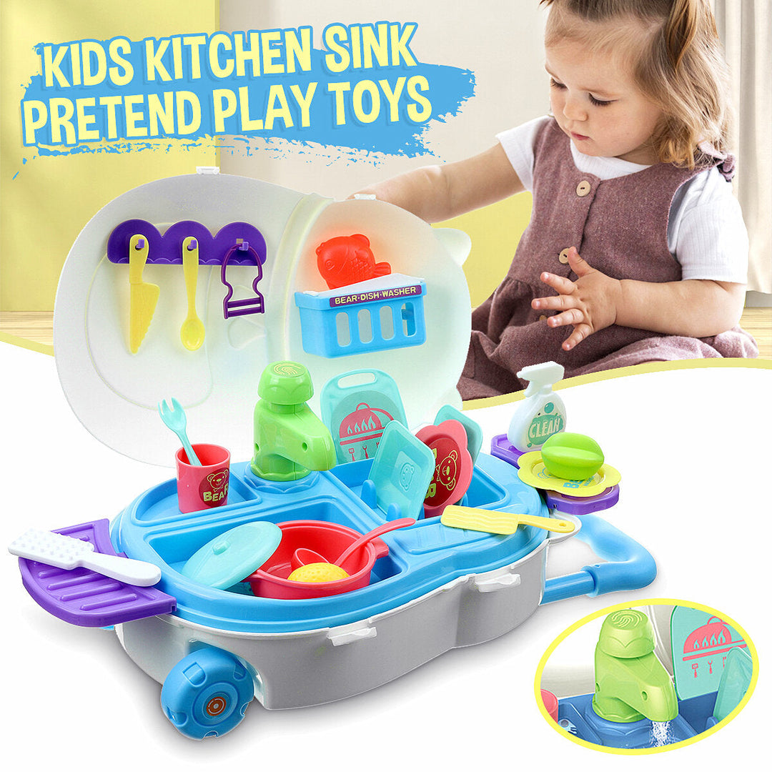 Kids Kitchen Dishwasher Playing Sink Dishes Toys Play Pretend Play Toy Set Image 8