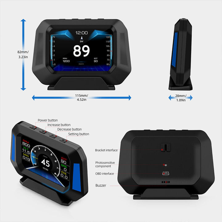 Head Up Display OBD 3.5inch Car Overspeed Warning Inclinometer Auto Electronic Voltage Alarm Image 3