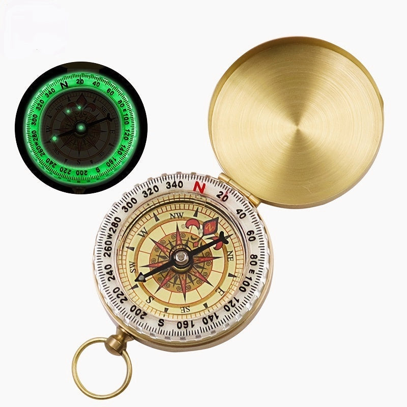 Luminous Brass Metal Compass With Clamshell Portable Pocket Watch Style Outdoor Travel Image 1