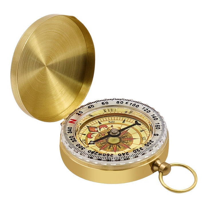 Luminous Brass Metal Compass With Clamshell Portable Pocket Watch Style Outdoor Travel Image 2