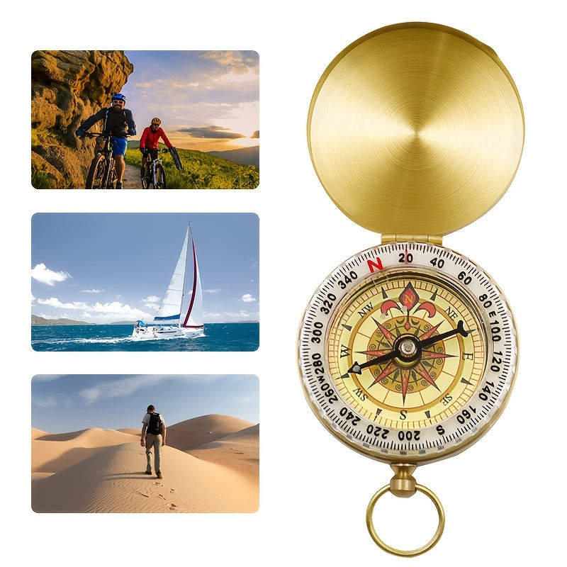 Luminous Brass Metal Compass With Clamshell Portable Pocket Watch Style Outdoor Travel Image 3