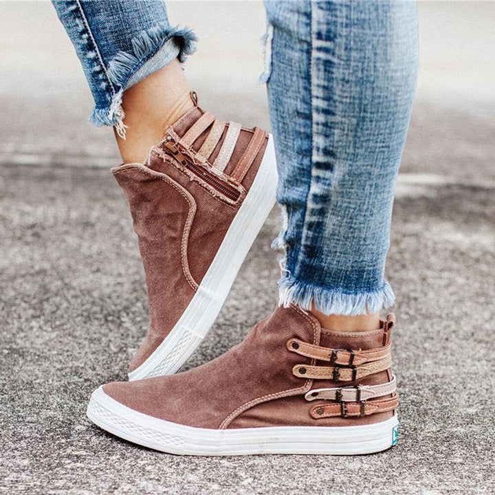 Large Size Women Casual Buckle Flat Canvas Shoes DTTT Image 3