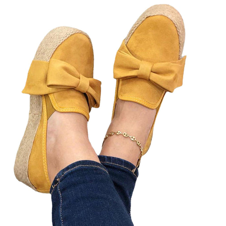 Large Size Women Casual Butterfly Knot Straw Platform Loafers Image 1
