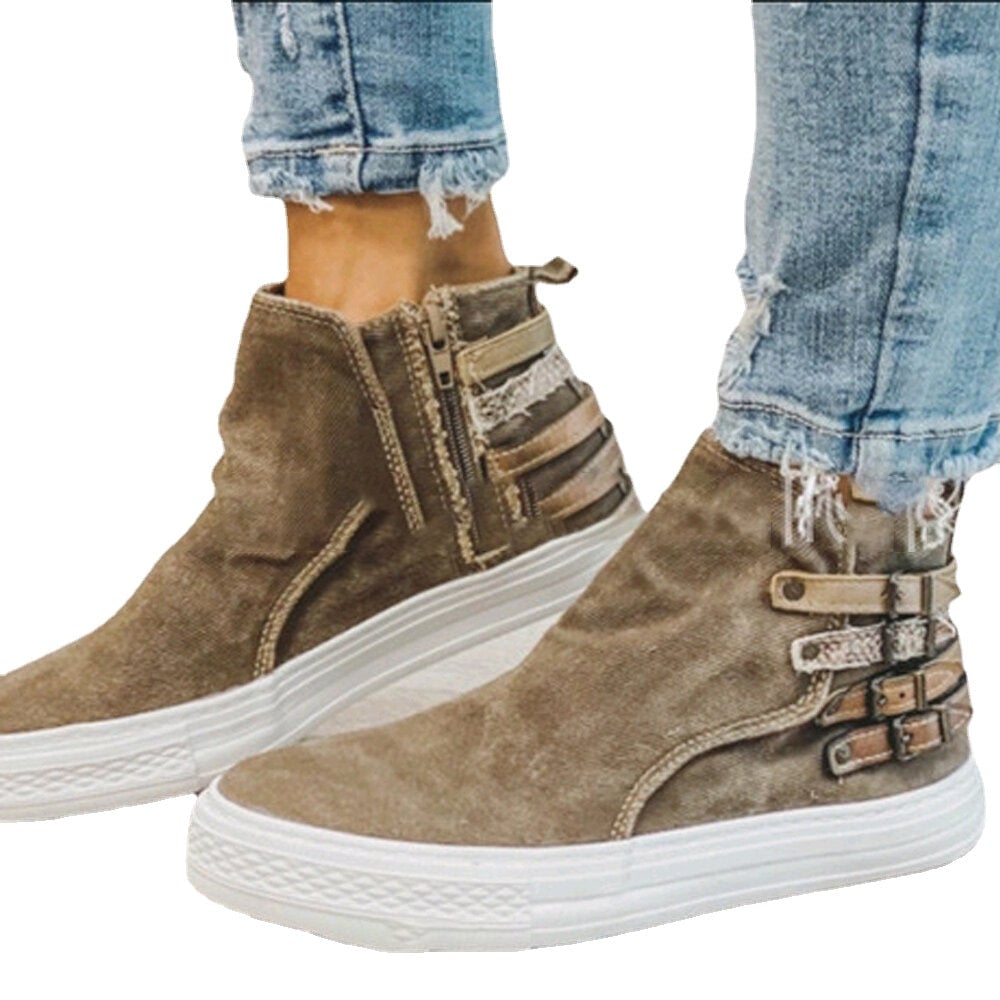 Large Size Women Casual Buckle Flat Canvas Shoes DTTT Image 1