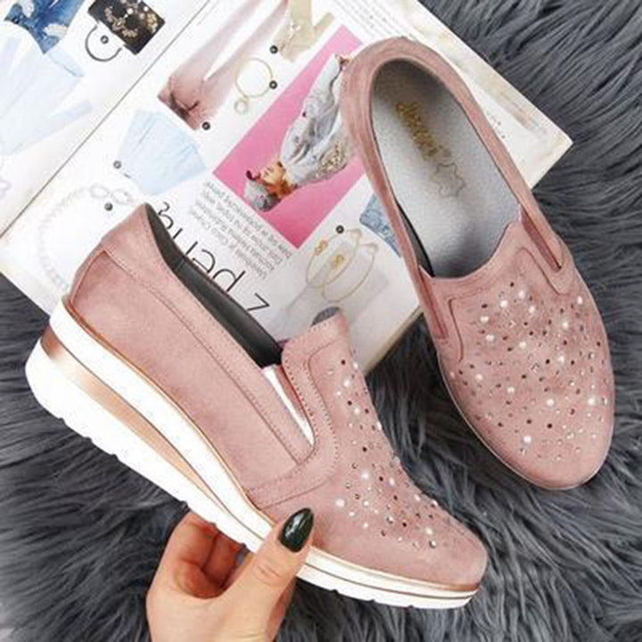 Large Size Women Casual Pointed Toe Hollow Slip On Wedges Loafers Image 2