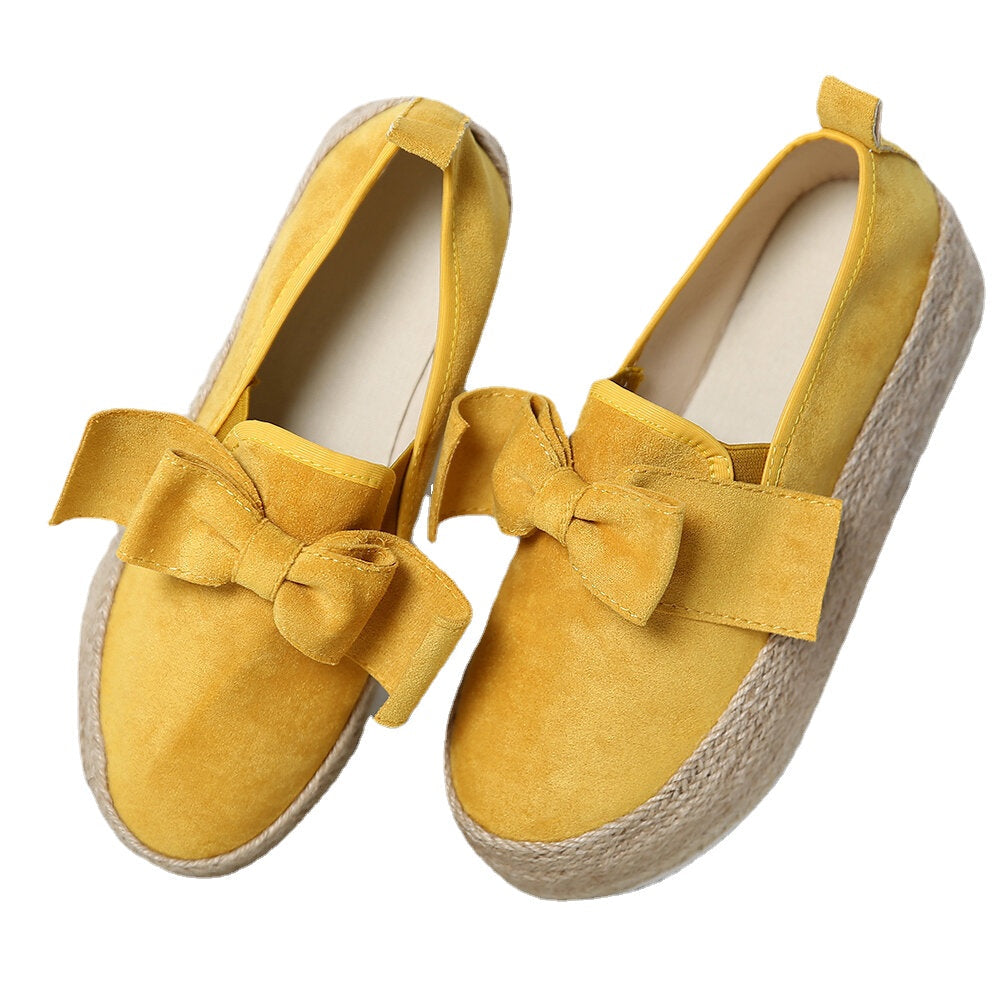 Large Size Women Casual Butterfly Knot Straw Platform Loafers Image 7