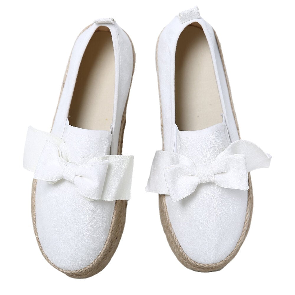 Large Size Women Casual Butterfly Knot Straw Platform Loafers Image 1