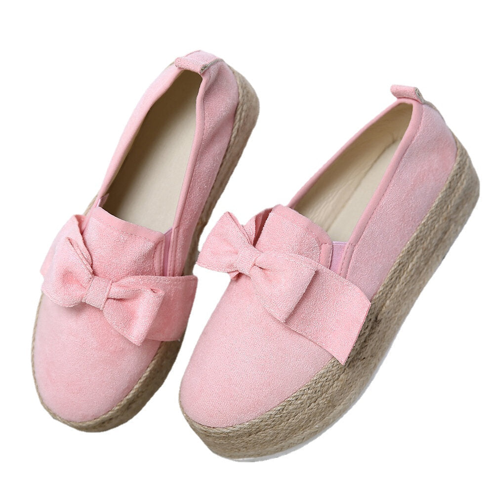 Large Size Women Casual Butterfly Knot Straw Platform Loafers Image 9