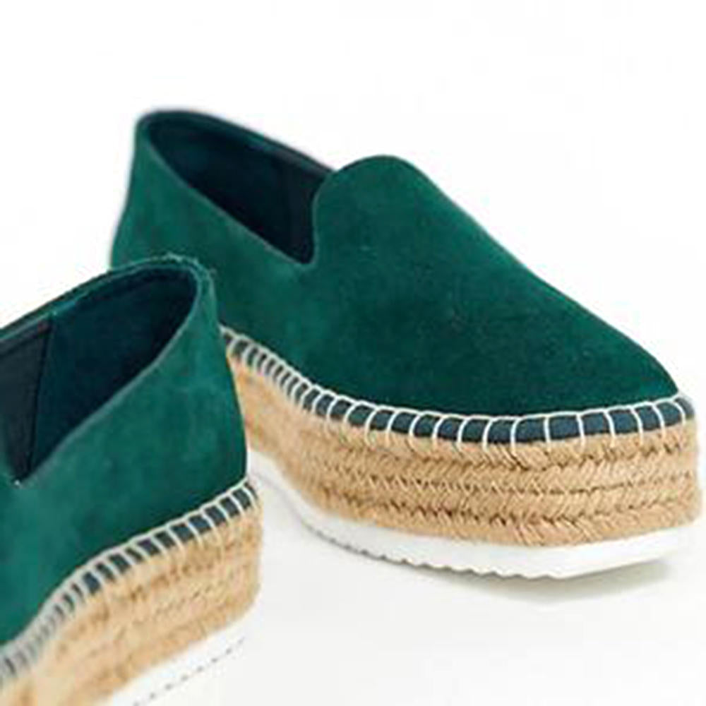 Large Size Women Suede Espadrilles Straw Braided Platform Loafers Image 3