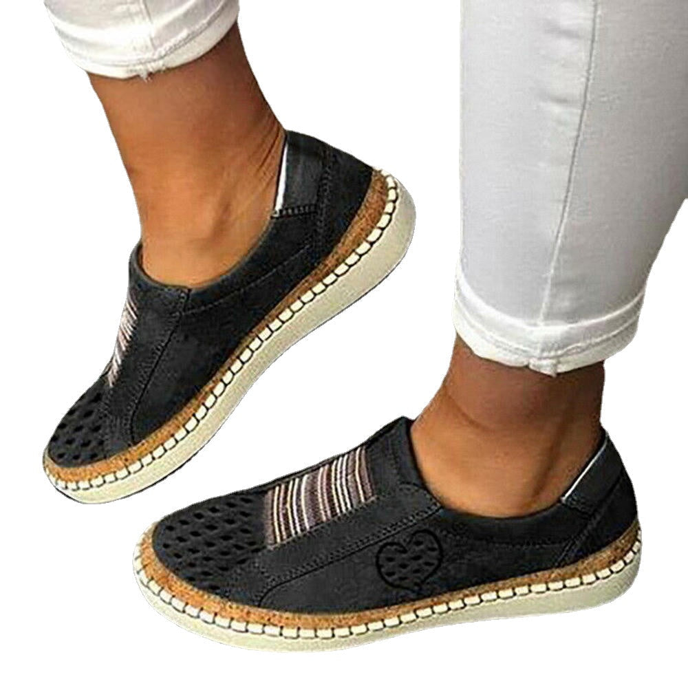 Large Size Women Casual Hollow Out Heart-shaped Breathable Flats Image 11