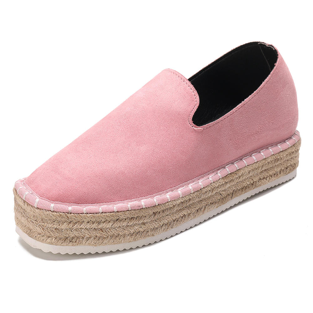 Large Size Women Suede Espadrilles Straw Braided Platform Loafers Image 10